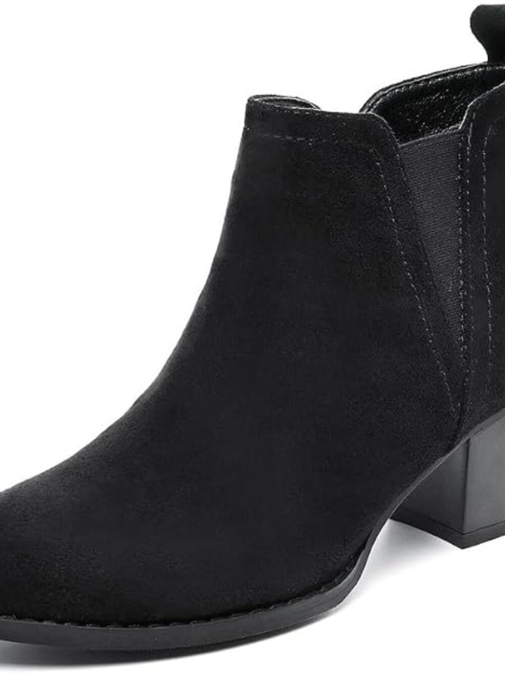 Women's Black Suede Round Toe Side Zipper Chunky Low Block Heel Ankle Booties